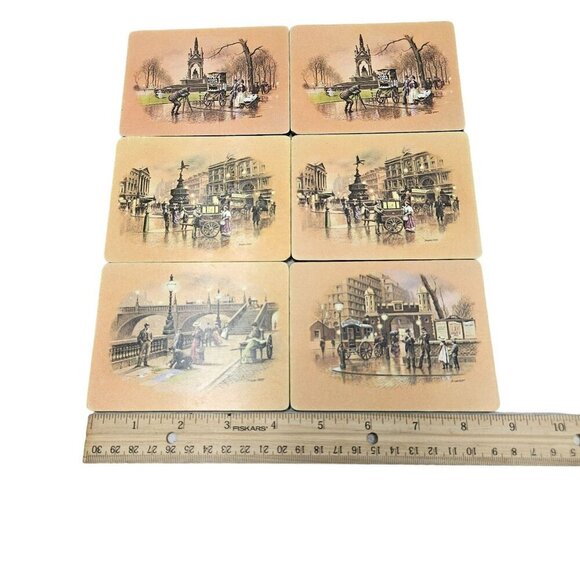 Set Of 6 Vintage Street Scene Coasters By Seerey Lester Signed Rectangle Retro - Picture 5 of 16